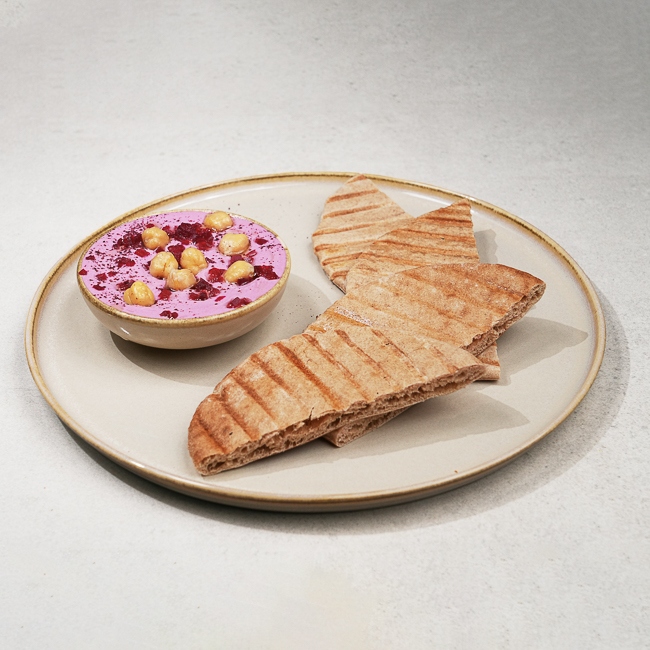 Beetroot Hummus with Pita Triangles